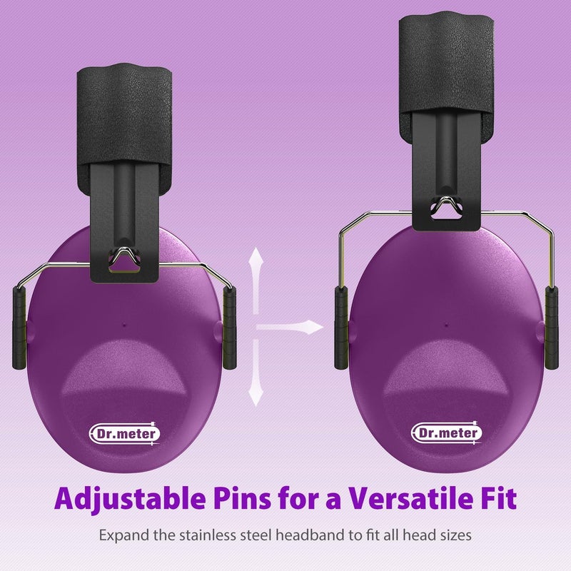 Dr.Meter Ear Muffs for Noise Reduction SNR27.4 Kids Ear Protection with Adjustable Headband - Kids Noise Cancelling Headphones for Concerts, Football Game, Fireworks and Air Shows - Dark Purple - Image 2